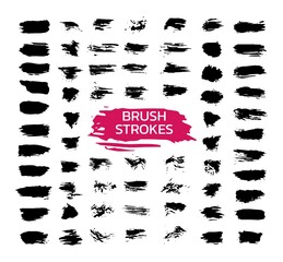Set of brush strokes in black color. Paintbrushes. Grunge design elements. Speech bubbles. Dirty distress texture banners. Vector illustration