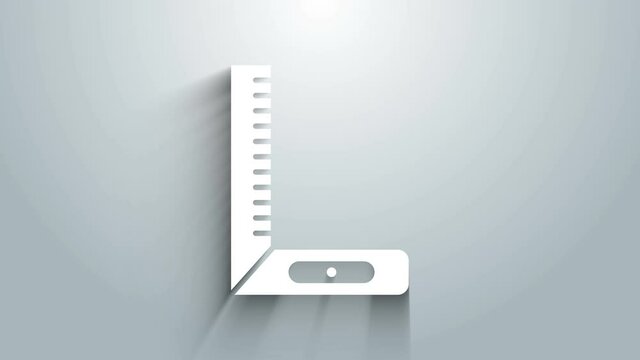 White Corner ruler icon isolated on grey background. Setsquare, angle ruler, carpentry, measuring utensil, scale. 4K Video motion graphic animation