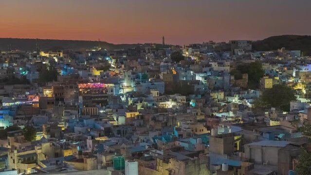 4K Day to Night Time lapse of Jodhpur (blue city), Rajasthan, India
