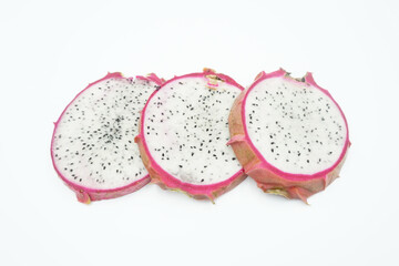 Fresh white dragon fruit on white background