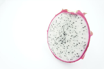 Fresh white dragon fruit on white background