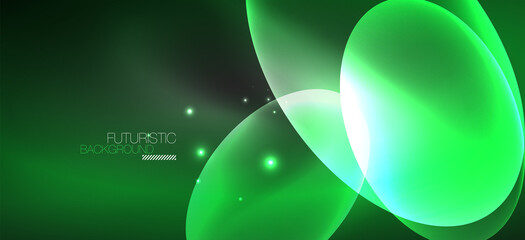 Neon ellipses abstract backgrounds. Shiny bright round shapes glowing in the dark. Vector futuristic illustrations for covers, banners, flyers and posters and other