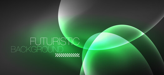 Neon ellipses abstract backgrounds. Shiny bright round shapes glowing in the dark. Vector futuristic illustrations for covers, banners, flyers and posters and other