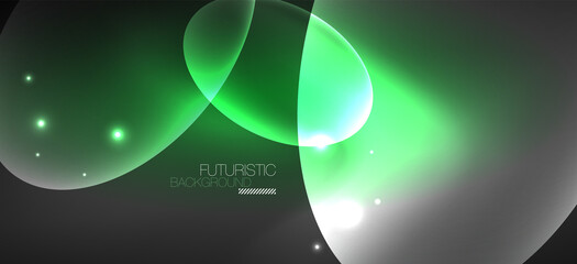 Neon ellipses abstract backgrounds. Shiny bright round shapes glowing in the dark. Vector futuristic illustrations for covers, banners, flyers and posters and other