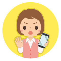 NOサインでスマホを持つ女性　イラスト　アイコン