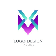 XM or MX letter monogram logo with ribbon 3d shape in gradient blue and purple color