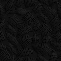 Abstract tropical leaves seamless background in black color. Stock vector illustration.