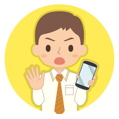 NOサインでスマホを持つ男性　イラスト　アイコン