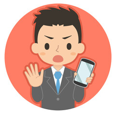 NOサインでスマホを持つ男性　イラスト　アイコン