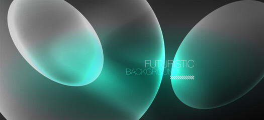 Neon ellipses abstract backgrounds. Shiny bright round shapes glowing in the dark. Vector futuristic illustrations for covers, banners, flyers and posters and other