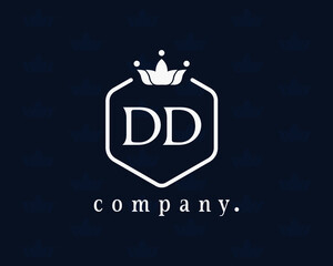 Letter DD, D crown monogram. Luxury royal style design with the hexagon shape. Elegant calligraphic vintage design for book design, brand name, business card, restaurant, boutique, hotel, cafe, badge.