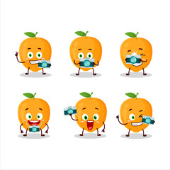 Photographer profession emoticon with orange fruit cartoon character