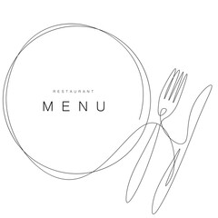 Menu restaurant background with plate, fork and knife. Vector illustration