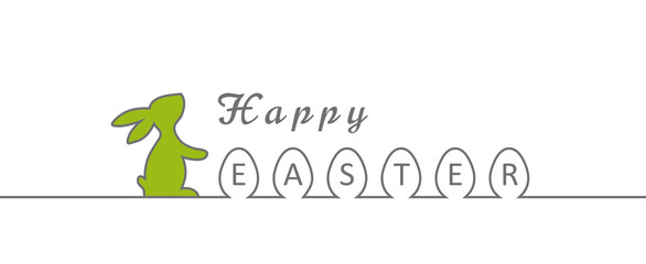Easter Bunny silhouette with Happy Easter Lettering, outline, vector, illustration