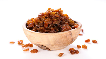 bowl of raisin on white background