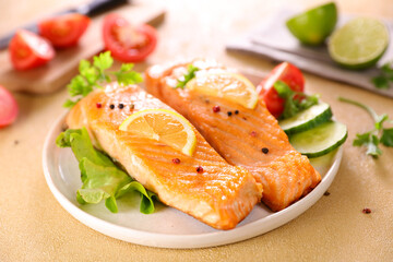 grilled salmon fillet with vegetable