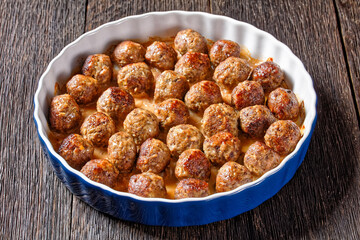 Meatballs of ground beef and ground pork, close-up