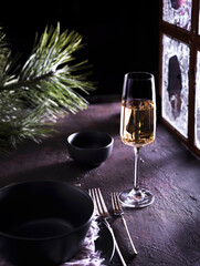 a glass of sparkling wine