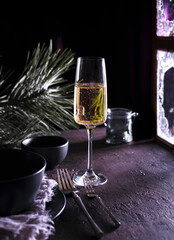 a glass of sparkling wine