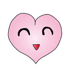 手書き風スマイルピンクハートのイラスト（黒ライン囲み）