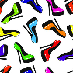 Ellegant fashilonable high heeled women shoes seamless pattern. Vector illustration.