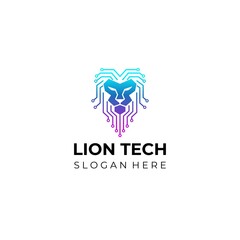 Lion tech logo designs concept vector. Lion head network icon logo template isolated on white background