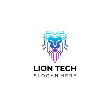 Lion tech logo designs concept vector. Lion head network icon logo template isolated on white background