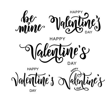Happy Valentine's day hand lettering texts set. Vector illustration. Romantic quote postcard, card, invitation, banner template. 