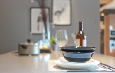 Fototapeta na wymiar Blur image of modern Kitchen Room interior. Kitchen Room.