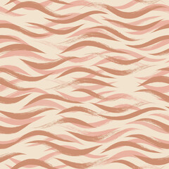 Seamless Wave Pattern, animal print, modern vector background. Wavy brush stroke, zebra grunge paint lines, tiger abstract watercolor illustration