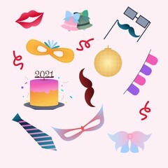set icon flat design of new year and birthday party theme