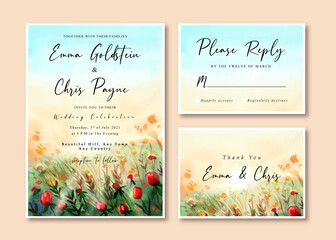 Fototapeta na wymiar Wedding Invitation Card with Beautiful Rose Garden Landscape