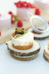 No bake small mousse cake with chocolate, vertical shoot