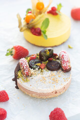 No bake mousse cake with chocolate, vertical shoot