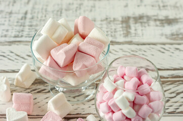 Marshmallow. Close-up of Marshmallows colorful chewy candies closeup. Sweet food dessert.