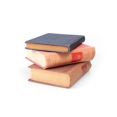 Stack of books in colour covers with white sheets isolated on a white background