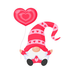 Dwarfs or gnomes hold pink heart balloons. For valentine's day greeting card