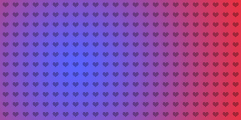 Panoramic pattern background with hearts on blue and red gradient.