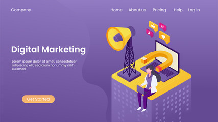 isometric digital marketing and online promotion, digital advertising banner