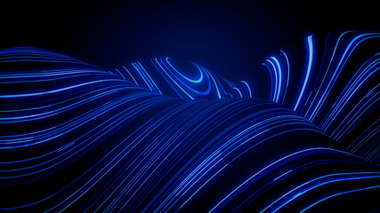 Sound Wave Vizualisation concept. Music audio frequencies represented as High Tech Futuristic Flow line Waves. Abstract background. 3D render