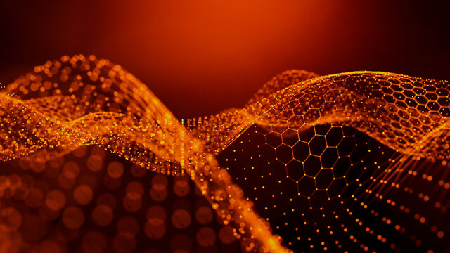 Medical Innovation concept. Scientific information represented as a High Tech Futuristic Particle Network. Abstract background. 3D render