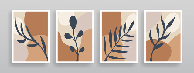 Set of creative botanical minimalist hand painted. Abstract art and shape element. Design for wall decoration, art print, postcard, poster or brochure cover design. Vector illustration.