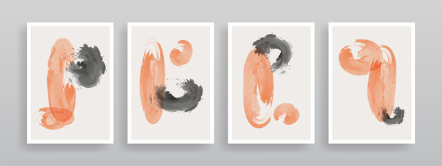 Set of creative minimalist hand painted abstract art. Watercolor and shape element. Design for wall decoration, art print, postcard, poster or brochure cover design. Vector illustration.