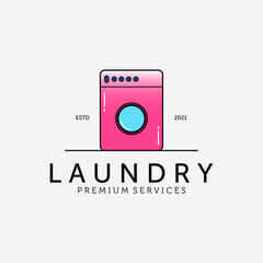 Washing Machine Logo Vector Design Vintage Illustration, Laundry Business Logo