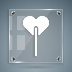 White Lollipop icon isolated on grey background. Food, delicious symbol. Square glass panels. Vector.