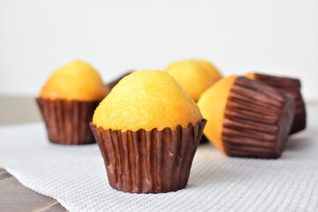 Close up, freshly baked small muffins. 