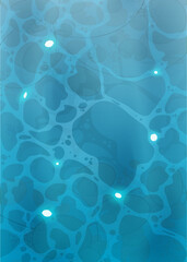 Water surface with sun light reflection and ripples on surface background. Sparkling sunlight shine under water in clear pool, sea