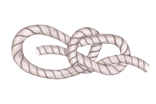 Bowline knot. Nautical knot. Isolated hand painted watercolor illustrations on white background