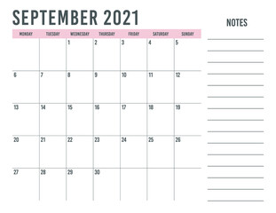 Simple calendar september 2021, printable