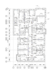 Detailed architectural multistory 
 building floor plan, apartment layout, blueprint. Vector illustration